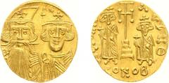 Ancient coinage Byzantine Coinage - Constans II (641-668) - With Constantine IV, Heraclius and Tiberius - AV Solidus (Constantinople, 4.47 g) - Crowned and draped facing busts of Constans and Constant