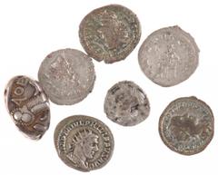 Ancient coins in lots Ancient coins in lots - A small lot with 5 Antoniniani (4 x Gordianus III and 1 x Philippus I Arabs), 1 Denarius (Diva Faustina Mater) and 1 Tetradrachm of Athens (worn and on an