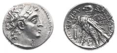 Ancient coinage Hellenistic Monarchies - The Seleukid Kingdom - Demetrios II Nikator (145-140 BC) - AR Didrachm (first reign 145-140 BC, Tyre, 6.85 g) - Diademed bust right / Eagle standing left (cf. 