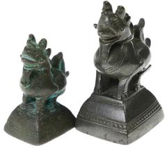 Ancient coinage Primitive Money - Burma - Animal opium weights of a mythical lion, 10 and 20 Bath (161.43 & 326.47 g.), square base - VF.XF