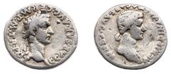 Ancient coinage Roman Imperial Coinage - Caligula (37-41) - With Agrippina Senior - AR Denarius (Lugdunum AD 37-38, 3.66 g) - C CAESAR AVG GERM PM TR POT Laureate head of Caligula right / AGRIPPINA MA
