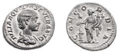 Ancient coinage Roman Imperial Coinage - Aquilia Severa (221) - AR denarius (Rome AD 220-222, 3.01 g) - Draped bust right, hair waved / Concordia standing left, holding patera and double cornucopia, s