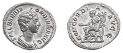 Ancient coinage Roman Imperial Coinage - Orbiana (wife of Sev. Alexander) - AR Denarius (Rome AD 225, 2.56 g) - Draped bust right, wearing stephane / CONCORDIA AVGG Concordia seated left on throne, ho