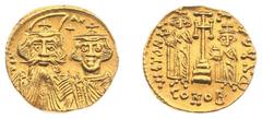Ancient coinage Byzantine Coinage - Constans II (641-668) - With Constantine IV, Heraclius, and Tiberius - AV Solidus (Constantinople, 4.42 g) - Draped busts of Constans and Constantine facing, wearin