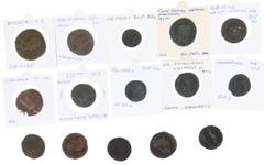Ancient coins in lots Roman coinage - A small collection of Roman bronzes: 8 Folles (Constantius, Maximianus, Galerius, Licinius etc.), 4 Asses/Dupondii (including Claudius I, Libertas Augusta, best c