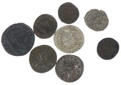 Ancient coins in lots Roman coinage - Lot Roman coins with 3 Antoniniani (Diocletianus, Philippus I Arabs and Probus), 4 Folles and 1 Denarius (Severus Alexander) - totally 8 coins in several grade