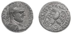 Ancient coinage / Roman Imperial Roman Imperial Coinage - Macrinus (217-218) - Cyrrhestica / Beroea - AR Tetradrachm (12.42 g) - Laureate, draped and cuirassed bust right / Eagle standing facing, head