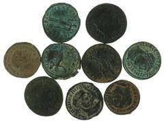 Ancient coins in lots / Roman Roman coinage - A small lot Roman large Folles: 6 x Maximianus, 2 x Galeria Valeria and 1 x Constantius II - totally 9 coins in a.VF/VF.