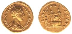 Roman Imperial Coinage Commodus (177-192) - AV Aureus (Rome, as Caesar AD 166-177, struck under Marcus Aurelius AD 175, 7.25 g) - COMMODO CAES AVG FIL GERM Bareheaded and draped bust right / LIBERALIT