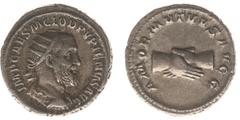 Roman Imperial Coinage Pupienus (238) - AR Antoninianus (Rom May-June 238, 5.48 g) - IMP CAES M CLOD PVPIENVS AVG Radiate, draped and cuirassed bust right / AMOR MVTVVS AVGG Clasped hands (RIC 9a) - V
