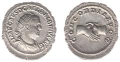 Collection Jeroen van der Meulen Balbinus (238) - AR Antoninianus (Rome, 3.98 g) - IMP CAES D CAEL BALBINVS AVG Radiate, draped and cuirassed bust right / CONCORDIA AVGG Clasped hands (RIC 10) - a.XF,