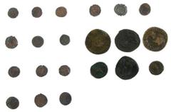 Ancient coins in lots - Greek / Hellenistic coinage Greek / Hellenistic coinage - A small lot with ancient bronze coins: 2 x Roman Sestertius (Faustibna Mater + Crispina), 2 Roman Tetradrachms of Alex