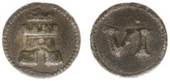 Medals Netherlands - Tokens and leads Tokens en loodjes - Middelburg zj - Raadspenning voor schepenen van 6 stuivers (Pelsdonk076, DeManI.3) - VZ Burcht / KZ Romeins cijfer VI - lood 20 mm 3,51 gram -