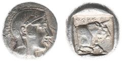 Ancient coinage / Asia Minor Asia Minor - Lycia - Dynasts of Lycia / Kherei - AR Stater (Uncertain mint, c 410-390 BC, 8.60 g) - Helmeted head of Athena right / Forepart of bull right within incuse sq