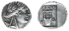 Ancient coinage / Asia Minor Asia Minor - Lycia - Phaselis - AR Drachm (after 168 BC, 2.13 g) - Laureate head of Apollo right / Lyre between thunderbolt and torch (cf. S. 5340 / BMC 19.81.17) - a.XF, 