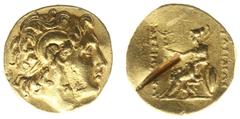 Ancient coinage / Kingdom of Thrace Kingdom of Thrace - Lysimachos (323-281 BC) - AV Stater (Byzantion c 260-245 BC, 8.45 g) - Diademed head of the deified Alexander right, with horn of Ammon / ΒΑΣΙΛΕ