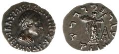 Ancient coinage / The Indo-Greek and Scythian Kingdom The Indo-Greek Kingdom - Menander (ca. 160-145 BC) - AR Drachm (2.34 g) - ΒΑΣΙΛΕΩΣ ΣΩΤΗΡΟΣ ΜΕΝΑΝΔΡΟΥ Diademed bust to right / 'Maharajasa trataras