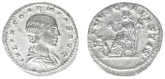 Roman Imperial Coinage Julia Soaemias (mother of Elagabalus) - AR Denarius (Rome AD 220, 2,84 g) - JVLIA SOAEMIAS, draped bust right / VENVS CAELESTIS, Venus seated left, holding apple in her right ha