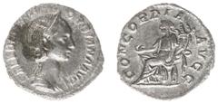 Roman Imperial Coinage Orbiana (wife of Sev. Alexander) - AR Denarius (Rome AD 225, 2.35 g) - SALL BARBIA ORBIANA AVG, diademed and draped bust right / CONCORDIA AVGG, Concordia seated left on throne,