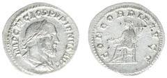 Roman Imperial Coinage Pupienus (238) - AR Denarius (Rome 238, 2.85 g) - IMP CM CLOD PVPIENVS AVG, laureate, draped and cuirassed bust right CONCORDIA AVGG, Concordia seated left, holding patera with 