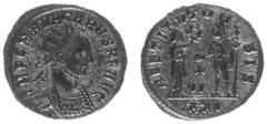 Roman Imperial Coinage Carus (282-283) - AE Antoninianus (Siscia AD 282, 3.77 g) - IMP CM AVR CARVS PF AVG Radiate and cuirassed bust right / RESTITVT ORBIS / Female figure standing right, presenting 