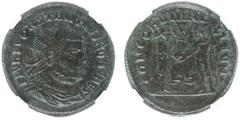 Roman Imperial Coinage Constantius I Chlorus (293-306) - BI Antoninianus (Cyzicus AD 293-4) FL VAL CONSTANTIVS NOB CAES, radiate, draped and cuirassed bust right / CONCORDIA MILITVM, Constantius in mi