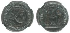 Roman Imperial Coinage Galerius (305-311) - BI Antoninianus (Cyzicus AD 293-4) GAL VAL MAXIMIANVS NOB CAES, radiate, draped and cuirassed bust right / CONCORDIA MILITVM, Galerius in military attire re