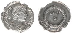 Roman Imperial Coinage Valens (364-378 n.Chr.) - AR Siliqua (Constantinople AD 364-7, 1.86 g) - D N VALENS P F AVG, diademed, draped and cuirassed bust right / VOT / V, in wreath, mint mark C in exerg
