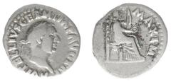 Roman Imperial Coinage Vitellius (69) - AR Denarius (Rome AD 69, 3.22 g) - A VITELLIVS GERM IMP AVG TR P, laureate bust right / PONT MAXIM, Vesta enthroned right, holding patera and sceptre (RIC 107, 