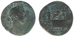 Roman Imperial Coinage Commodus (177-192) - AE Sestertius (Rome AD 180, 23.90 g) - M COMMODVS ANTONINVS AVG Laureate, draped and cuirassed bust right / TRP V IMP IIII COS II PP Emperor seated left on 