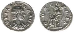Roman Imperial Coinage Julia Paula (219-220) - AR Denarius (Rome AD 220, 3.06 g) - IVLIA PAVLA AVG, draped bust right / CONCORDIA, Concordia enthroned left, holding patera and resting left arm on thro