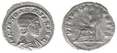 Roman Imperial Coinage Julia Soaemias (mother of Elagabalus) - AR Denarius (Rome AD 220, 3.30 g) - IVLIA SOAEMIAS AVG, draped bust right / VENVS CAELESTIS, Venus enthroned left, holding apple and scep