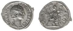 Roman Imperial Coinage Orbiana (wife of Sev. Alexander) - 28 AR Denarius (Rome AD 225, 2.47 g) SALL BARBIA ORBIANA AVG, diademed and draped bust right / CONCORDIA AVGG, Concordia enthroned left, holdi