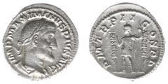 Roman Imperial Coinage Maximinus I Thrax (235-238) - AR Denarius (Rome AD 236, 3.84 g) - IMP MAXIMINVS PIVS AVG, laureate, draped and cuirassed bust right / P M TR P II COS P P, Maximinus in military 