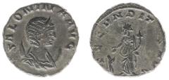 Roman Imperial Coinage Salonina - BI Antoninianus (Rome AD 265-67, 3.12 g) - SALONINA AVG, diademed and draped bust right, crescent behind shoulders / FECVNDITAS AVG, Fecunditas standing, extending ri