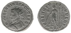 Roman Imperial Coinage Numerianus (283-284) - BI Antoninianus (Ticinum AD 283, 3.51 g) - M AVR NUMERIANVS NOB C, radiate, draped and cuirassed bust right / PRINCIPI IVVENTVT, Numerian standing in mili