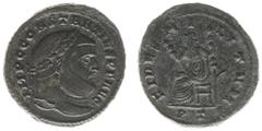 Roman Imperial Coinage Constantius I Chlorus (293-306) - AE Follis (Ticinum, 8.91 g) - IMP C CONSTANTIVS P F AVG, laureate bust right / FIDES MILITVM, Fides Militum seated left, holding standard in ea