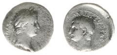 Roman Imperial Coinage Tiberius (14-37) - With Drusus Minor - AR Denarius (Caesarea AD 33-34, 3.29 g) - Laureate head of Tiberius to right / DRVSVS CAES TI AVG F COS TI TR P Head of Drusus Minor to le