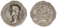 Roman Imperial Coinage Nero Claudius Drusus (+ 9 BC) - AR Denarius under Claudius (Lugdunum AD 41-42, 2.79 g) - NERO CLAVDIVS DRVSVS GERMANICVS IMP, laureate bust left / DE GERMANIS on architrave of w