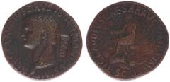 Roman Imperial Coinage Claudius (41-54) - AE Sestertius, issue in honour of father Nero Claudius Drusus Ϯ 9 BC (Rome AD 42, 26.03 g) – NERO CLAVDIVS DRVSVS GERMANICVS IMP, bust left / TI CLAVDIVS CAES