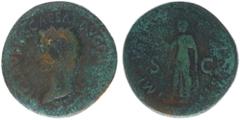 Roman Imperial Coinage Claudius (41-54) - AE Sestertius restoration coin under Titus (Rome AD 80, 23.64 g) – TI CLAVDIVS CAESAR AVG P M TR P IMP P P, laureate bust left / IMP T VESP AVG REST, Spes adv