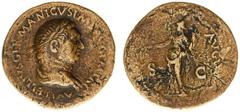 Roman Imperial Coinage Vitellius (69) - AE Sestertius (Rome late april-december AD 69, 23.34 g) - A VITELLIVS GERMANICVS IMP AVG P M TR P Laureate and draped bust right / PAX AVGVSTI Pax standing left