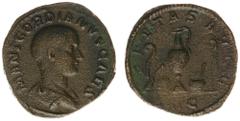 Roman Imperial Coinage Gordianus III (238-244) - AE Sestertius under Balbinus and Pupienus (Rome AD 238, 21.51 g) – M ANT GORDIANVS CAES, bare-headed bust right / PIETAS AVGG, emblems of the priestly 