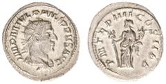 Roman Imperial Coinage Philippus I Arabs (244-249) - AR Antoninus (Rome AD 247, 4.41 g) - IMP M IVL PHILIPPVS AVG, radiate, draped and cuirassed bust right / P M TR P IIII COS II P P, Felicitas standi