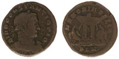 Roman Imperial Coinage Constantius I Chlorus (293-306) - BI Follis under Constantine I (London AD 307-09, 6.99 g) – DIVO CONSTANTIO PIO, laureate and cuirassed bust right / MEMORIA FELIX, lighted alta