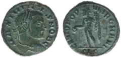 Roman Imperial Coinage Maximinus Daia (305-313) - BI quarter Follis (Siscia AD 305-06, 1.98 g) – MAXIMINVS NOB C, laureate bust right / GENIO POPVLI ROMANI, Genius standing, wearing modius, holding pa
