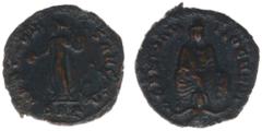 Roman Imperial Coinage Maximinus Daia (305-313) - BI quarter Follis, related to the final persecution of the Christians (Antioch AD 311-12, 1.37 g) - GENIO ANTIOCHENI, City-goddess of Antioch seated, 