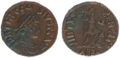 Roman Imperial Coinage Theodosius I (379-395) - AE Double Centenionalis (Alexandria AD 387-92, 5.38 g) – D N THEODOSIVS P F AVG, diademed, draped and cuirassed bust right / VIRTVS EXERCITI, Theodosius