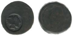 Ancient coinage / Italy Italy - Sicily - Akragas - AE Countermarked Hemilitron (Punic occupation, c. 405-392 BC, 21.79 g) - Probably an eagle/crab issue as host coin, countermarked head of Herakles ri
