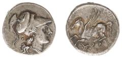 Ancient coinage / Italy Italy - Sicily - Syracuse - Agathokles AR Stater (c. 317-289 BC, 6.80 g) - Helmeted head of Athena right / Pegasos flying left, triskeles below (Pegasi 19 var., triskeles clock